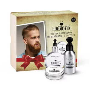 Roomcays Zestaw #1 kosmetyków dla mężczyzn olejek do brody 50ml + wosk do wąsów 30ml + balsam do zarostu 30ml