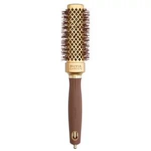 Olivia Garden Expert Blowout Straight, szczotka do prostowania i modelowania włosów, Wavy Bristles Gold&Brown 30mm