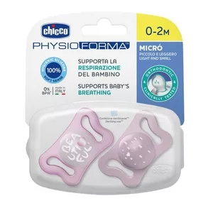 Chicco PhysioForma silikonowy smoczek do uspokajania Micro dla dzieci 0-2m+ Różowy 2szt.