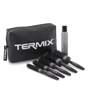 Termix Evo Plus, zestaw 5 szczotek czarnych okrągłych + spray Glossy, różne rozmiary