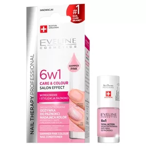 Eveline Nail Therapy Professional, skoncentrowana odżywka do paznokci nadająca kolor 6w1, shimmer pink, 5ml
