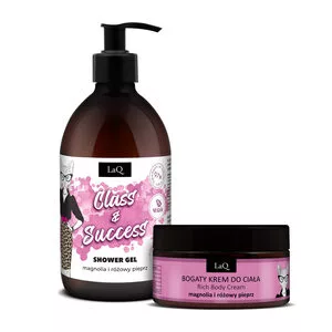 LaQ Magnolia Silver, zestaw, żel pod prysznic 500ml + krem do ciała 200ml (sianko)