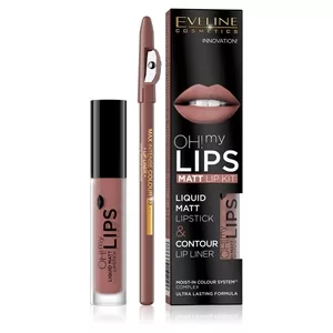 Eveline Oh! My Lips, zestaw: matowa pomadka w płynie i konturówka, 02 milky chocolate,