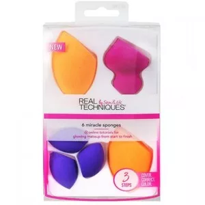 Real Techniques Miracle Sponges 3 Steps zestaw gąbka do aplikacji podkładu x2 + mini gąbeczka do rozcierania x3 + gąbeczka do konturowania