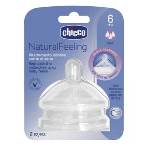 Chicco Natural Feeling smoczek silikonowy na butelkę przepływ szybki dla dzieci 6m+ 2szt.