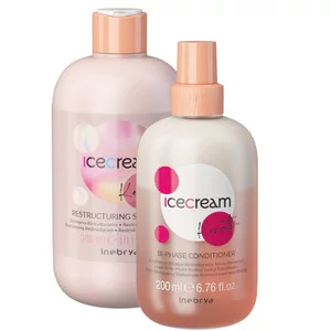 Inebrya Ice Cream Keratin, restrukturyzujący zestaw z keratyną do włosów, szampon + odżywka