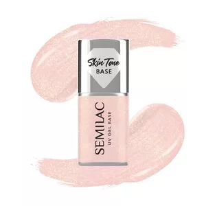 Semilac Skin Tone Cover Base, elastyczna baza hybrydowa 2w1, Glitter Peach, 7ml