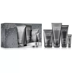 Clinique Great Skin for Him zestaw żel do mycia twarzy 200ml + peeling do twarzy 100ml + przeciwstarzeniowy krem pod oczy 15ml + emulsja nawilżająca do twarzy 100ml