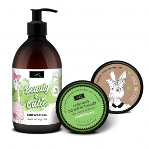 LaQ Kiwi i Winogrona Silver, zestaw, żel 500ml + masełko 50ml + mus do twarzy 40g (sianko)