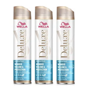 Wella Deluxe Wonder Volume & Protection, ultra mocny lakier do włosów na objętość, dwupak, 3x250ml