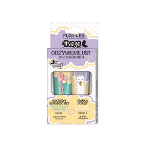 FlosLek Vege Lip Care zestaw odżywienie ust w 2 krokach cukrowy scrub bezstresowy limonkowy + maska do ust stylowa gruszkowa 2x14g