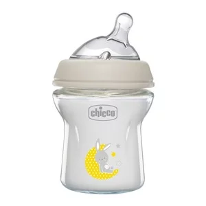 Chicco NaturalFeeling butelka szklana ze smoczkiem silikonowym przepływ wolny dla dzieci 0m+ 150ml