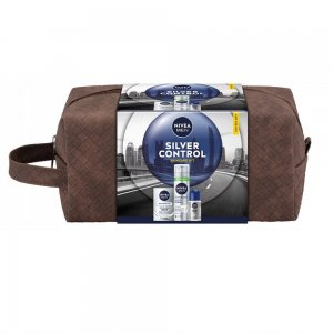 Nivea Men Silver Control zestaw pianka do golenia 200ml + balsam po goleniu 100ml + antyperspirant roll-on 50ml + kosmetyczka (M)