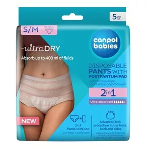 Canpol Babies Oddychające jednorazowe majtki poporodowe 2w1 z podkładem S/M 5szt