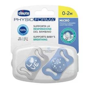 Chicco PhysioForma silikonowy smoczek do uspokajania Micro dla dzieci 0-2m+ Niebieski 2szt.