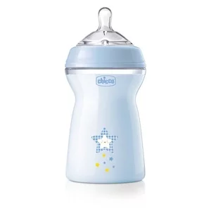 Chicco NaturalFeeling butelka plastikowa ze smoczkiem silikonowym przepływ szybki dla dzieci 6m+ Niebieska 330ml