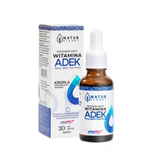 NaturPlanet, Witamina A+D+E+K naturalna/5kropli (A 800 mcg, D3 2000IU, E 12mg, K – 100mcg), 30ml