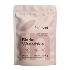 Intenson Białko Wegańskie suplement diety Biała Czekolada z Malinami 900g