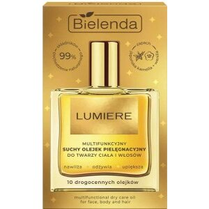Bielenda Lumiere, multifunkcyjny suchy olejek pielęgnacyjny ze złotymi drobinami do twarzy, ciała i włosów, 50ml