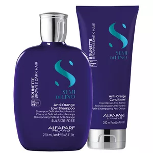 Alfaparf Milano Semi Di Lino Brunette, zestaw redukujący pomarańczowe odcienie dla brunetek, szampon + odżywka