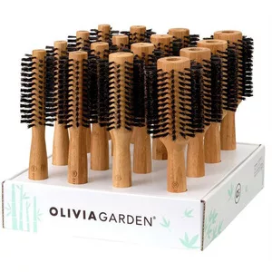 Olivia Garden Bamboo Touch, zestaw szczotek do modelowania z włosia z dzika, display, 16szt.