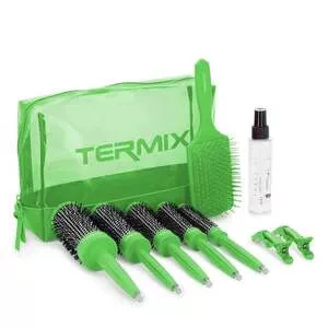 Termix, zestaw 5 zielonych szczotek i akcesoriów + spray Silky 200ml