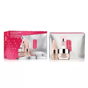 Clinique Moisture Surge Megastars zestaw nawilżający żelowy krem do twarzy 50ml + mgiełka do twarzy 30ml + balsam do ust 7ml + kosmetyczka