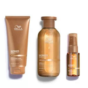 Wella Ultimate Smooth, zestaw wygładzający włosy, szampon + odżywka + serum, 250ml + 200ml + 30ml