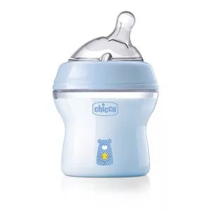 Chicco NaturalFeeling butelka plastikowa ze smoczkiem silikonowym przepływ wolny dla dzieci 0m+ Niebieska 150ml
