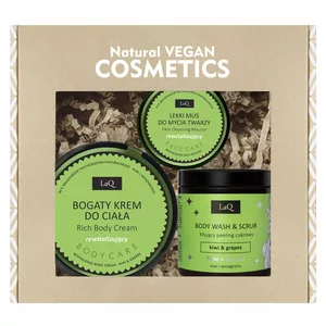 LaQ Zestaw Kiwi i Winogrona: scrub 220g + krem do ciała 200ml + mus do mycia twarzy 40g