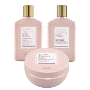 Alfaparf Milano Keratin Therapy Lisse Design, zestaw do włosów po keratynowych prostowaniu włosów, szampon + odżywka + balsam