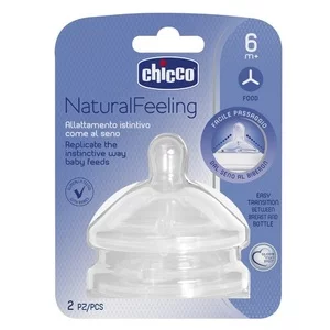 Chicco NaturalFeeling smoczek silikonowy na butelkę przepływ do kaszki dla dzieci 6m+ 2szt
