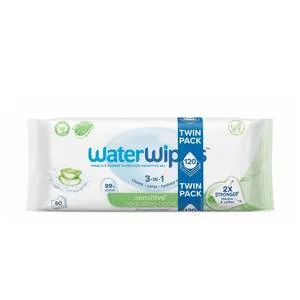WaterWipes Sensitive+ Nawilżający Zastrzyk chusteczki łagodzące z aloesem 2x60szt.
