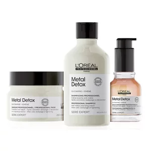 Loreal Metal Detox, zestaw po koloryzacji i dekoloryzacji, szampon + maska + olejek