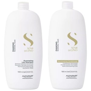 Alfaparf Milano Semi di Lino Diamond, zestaw XL rozświetlający do włosów, szampon + odżywka