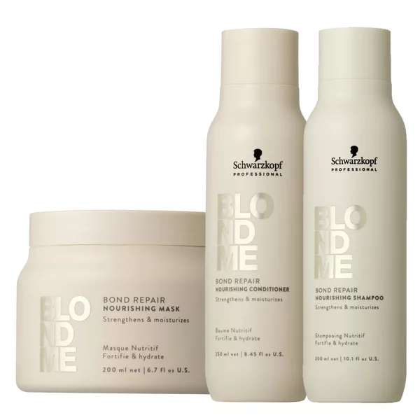 Schwarzkopf BlondMe Bond Repair, zestaw wzmacniająco-nawilżający włosy blond, szampon + odżywka + maska