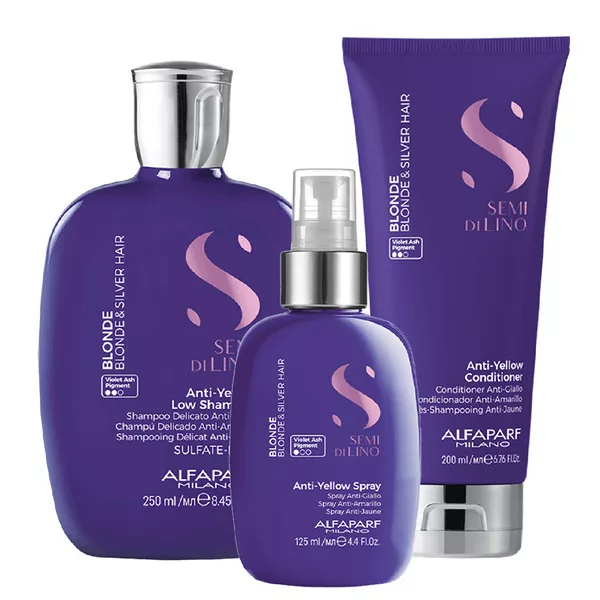 Alfaparf Milano Semi Di Lino Blonde, zestaw ochładzający odcień blond i siwy, szampon + odżywka + spray