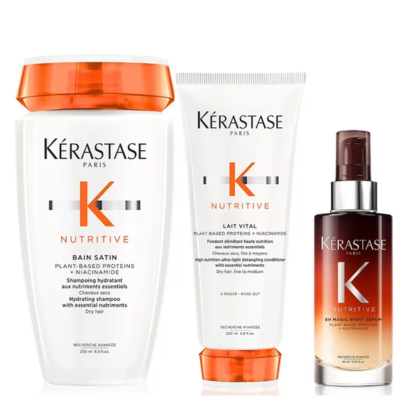 Kerastase Nutritive, zestaw odżywczy do włosów cienkich i normalnych, szampon + mleczko + termoochrona