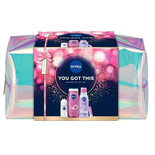 Nivea You Got This zestaw żel pod prysznic 250ml + kojący płyn micelarny 200ml + antyperspirant roll-on 50ml + pielęgnująca pomadka do ust 4.8g (W)