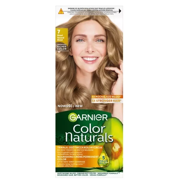 Garnier Color Naturals 7 Blond, odżywcza farba do włosów, do 100% pokrycia siwych włosów