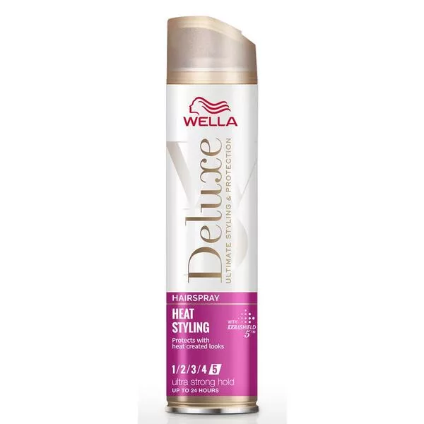 Wella Deluxe Heat Styling, ultra mocny lakier do włosów z termoochroną, 250ml