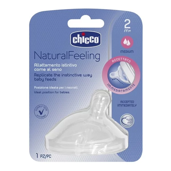 Chicco NaturalFeeling smoczek silikonowy na butelkę przepływ średni dla dzieci 2m+ 1szt