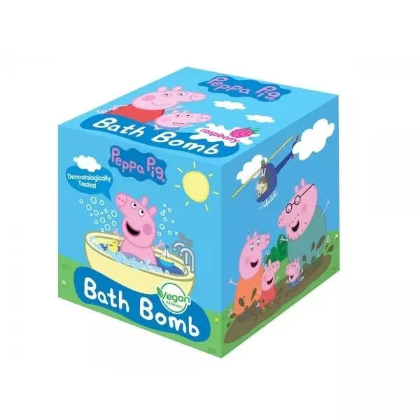 Peppa Pig Musująca kula do kąpieli dla dzieci z olejkiem awokado i pestek winogron, malina, 165g