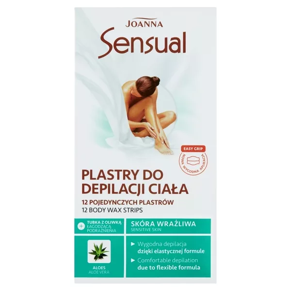 Joanna Sensual Plastry do depilacji ciała 12 sztuk i Tubka z oliwką łagodzącą 10 ml