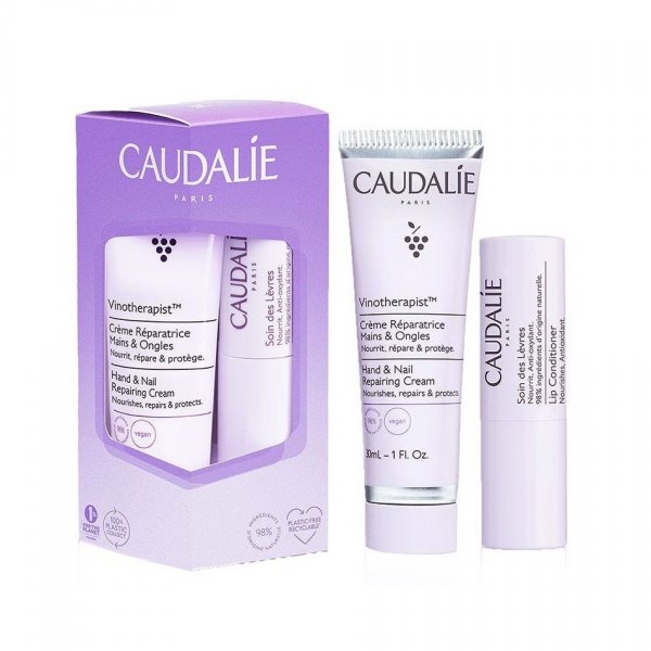 Caudalie Vinotherapist zestaw regenerujący krem do rąk i paznokci 30ml + odżywczy balsam do ust 4.5g