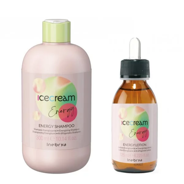 Inebrya Ice Cream Energy, zestaw przeciw wypadaniu włosów, szampon + lotion