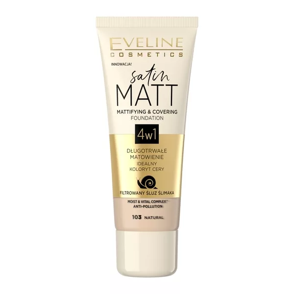Eveline Satin Matt, matująco-kryjący podkład do twarzy, 103 natural, 30ml