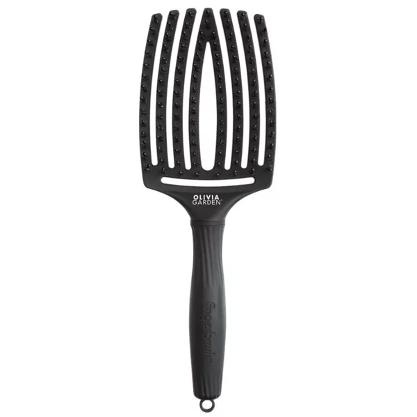 Olivia Garden Fingerbrush, szczotka do rozczesywania i masażu z włosiem dzika, duża, full black