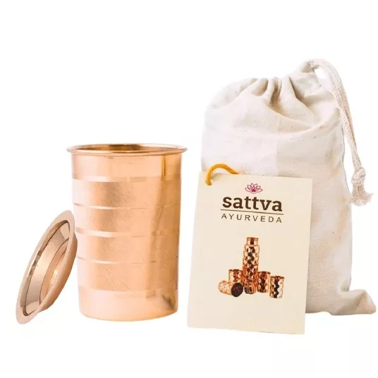 Sattva Kubek miedziany w paski z pokrywką 350ml