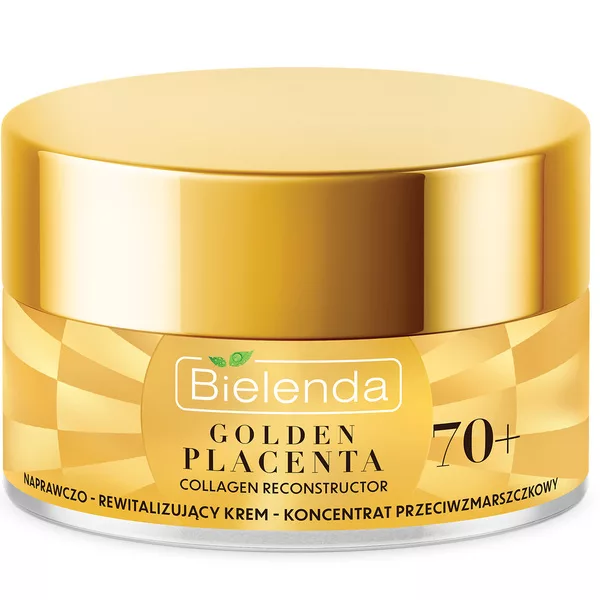 Bielenda Golden Placenta Collagen Reconstructor - Naprawczo - Rewitalizujący Krem - Koncentrat Przeciwzmarszczkowy 70+, Dzień/ Noc, 50ml